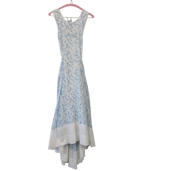 Tory Burch Maxi Dress 0 White Blue Floral 100% Cotton Open Cross Back Chic 358 - Picture 1 of 13